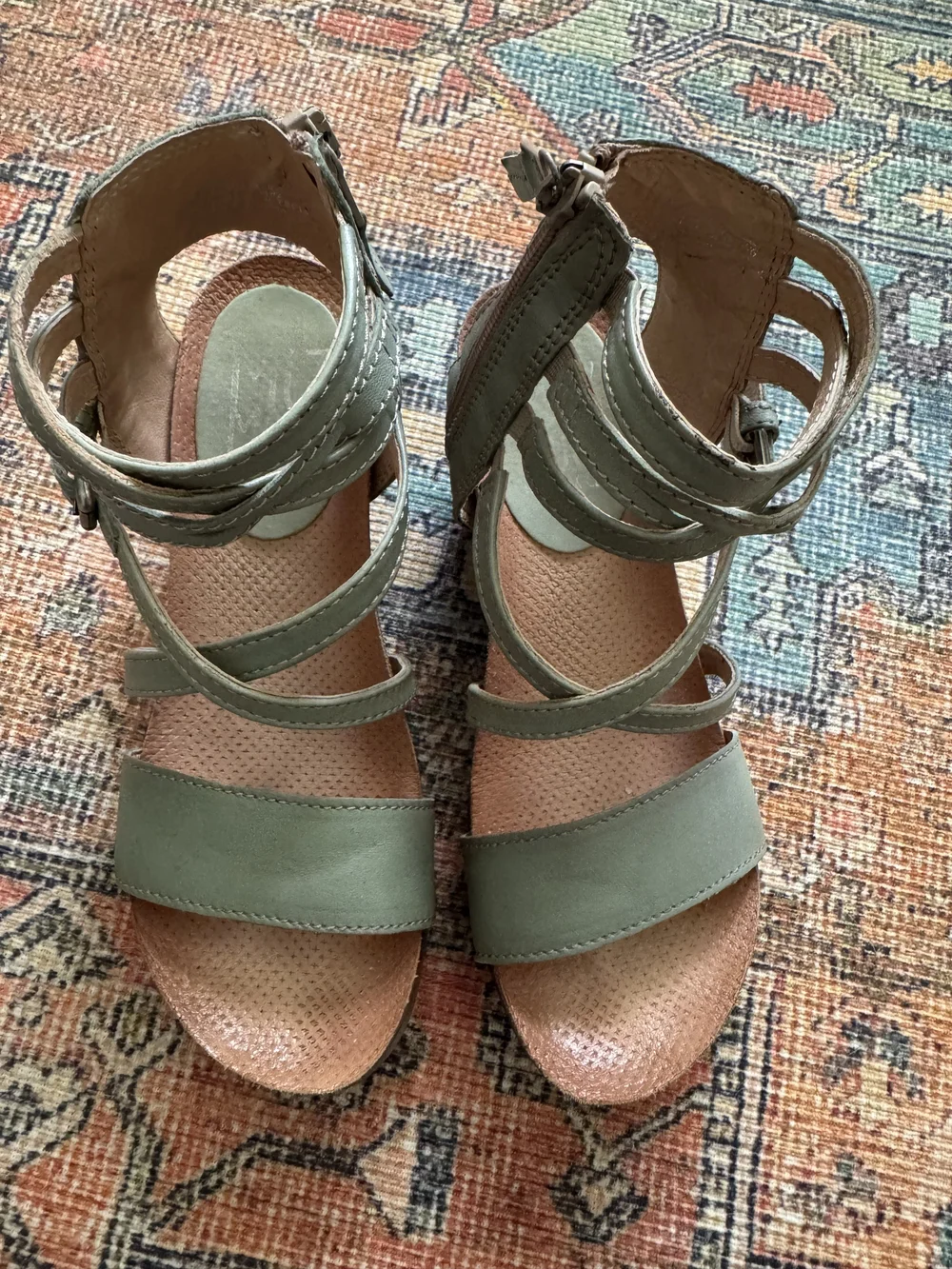 Women's Strappy Wedge Sandals in Sage Green